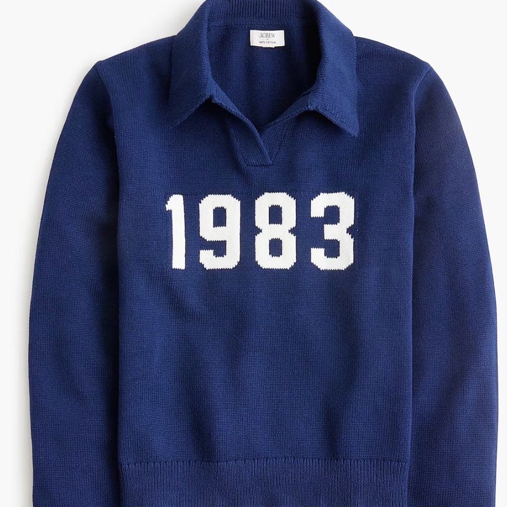 J. Crew Navy V-Neck Sweater with White 1983